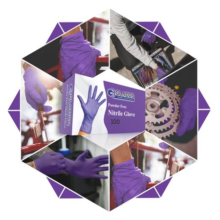 Glades Nitrile Disposable Gloves, 8 mil Palm , Nitrile, Powder-Free, XL, 50 PK, Purple XL